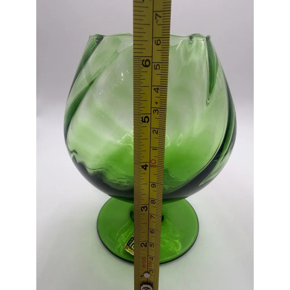 Vintage Peedee Green Empoli Glass Brandy Snifter Vase MCM Hand Blown Italy 7